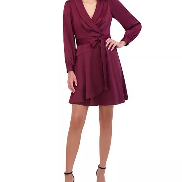 Elegant Burgundy Wrap Dress - Picture 1 of 8